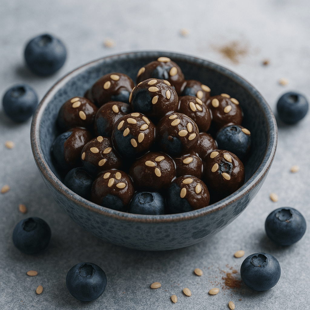 Schoko Heidelbeeren gesunder Anti Heißhunger Snack
