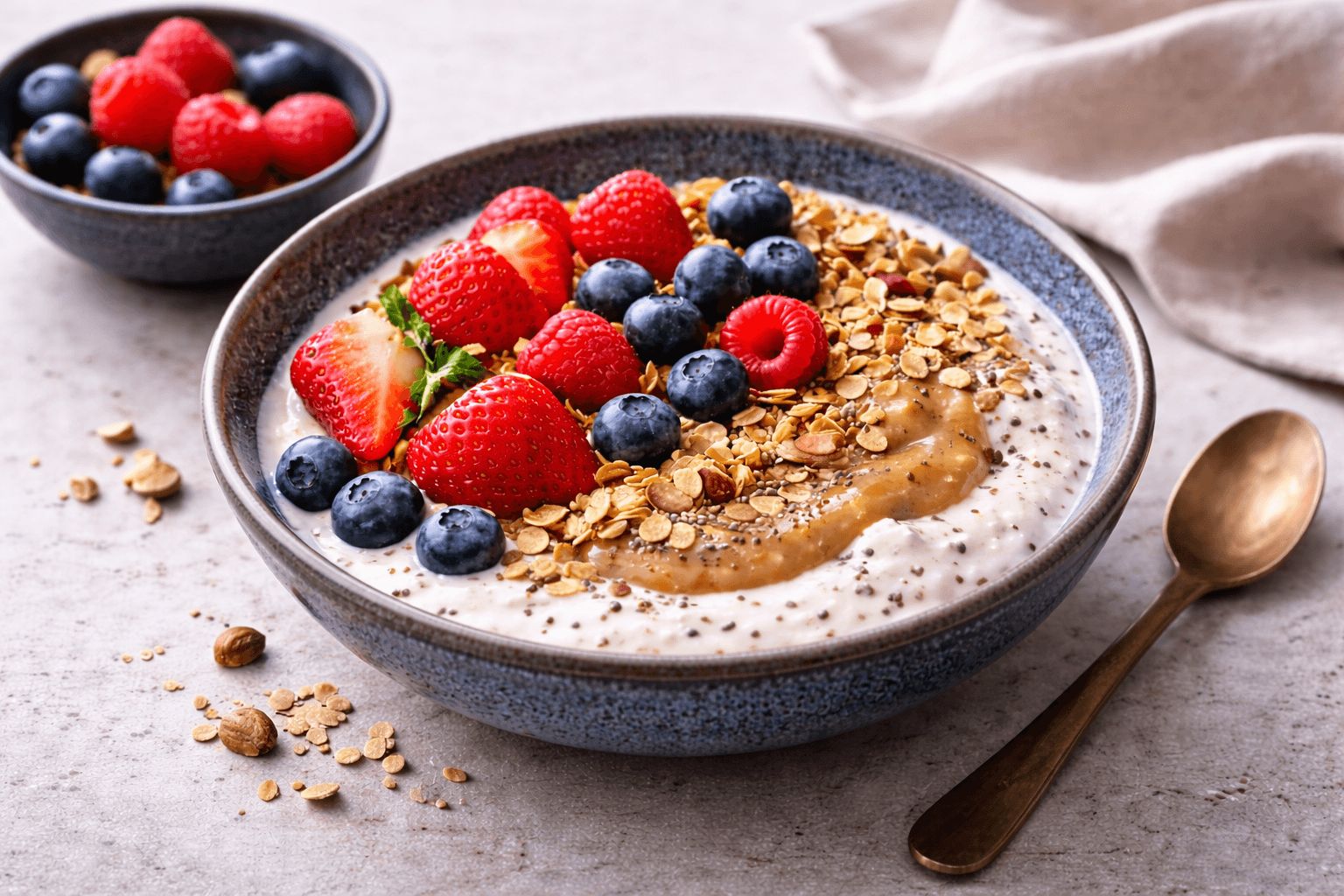 Frühstücksschale mit Joghurt und Beeren Veganspired